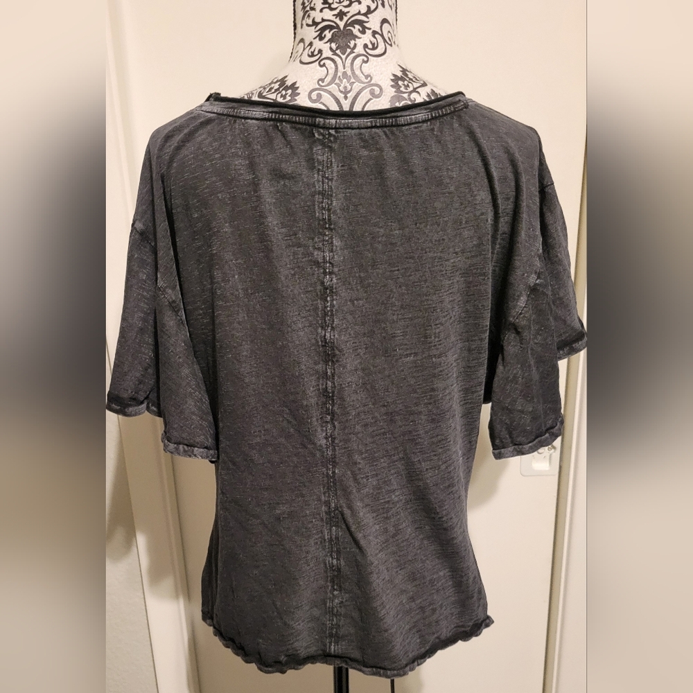 Anthropologie Pilcro Black Stonewashed Ruched Tee Shirt Sz XL - Picture 3 of 6